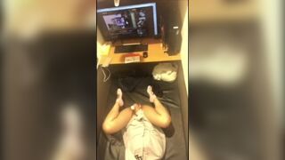 Cute woman masturbating while watching pornographic videos at an Internet cafe - porn video